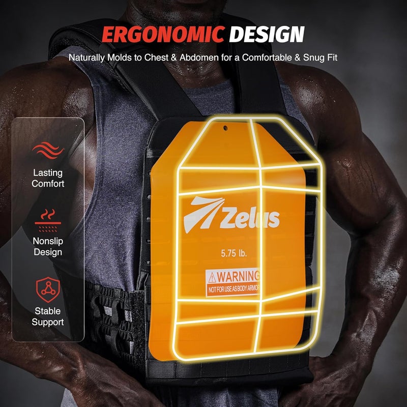 ZELUS Curved Weighted Vest Plates for Workout, 5.75/8.75/13.75LB Pairs Steel Weight Plates for Tactical Weight Vest, Ergonomic Training Plates for Running, CrossFit & Strength Training - Image 2